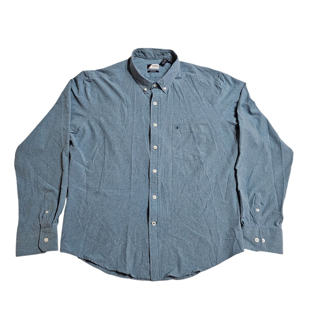 IZOD Performx 4-Way Stretch Button Down Shirt Long Sleeve Blue XL
